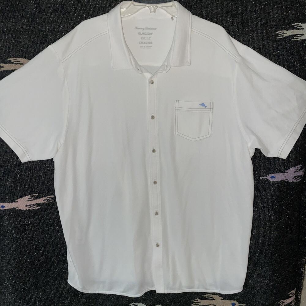 Tommy Bahama Polo Shirt Mens XXL Blue Tropical Leaf Island Zone Supima Cotton